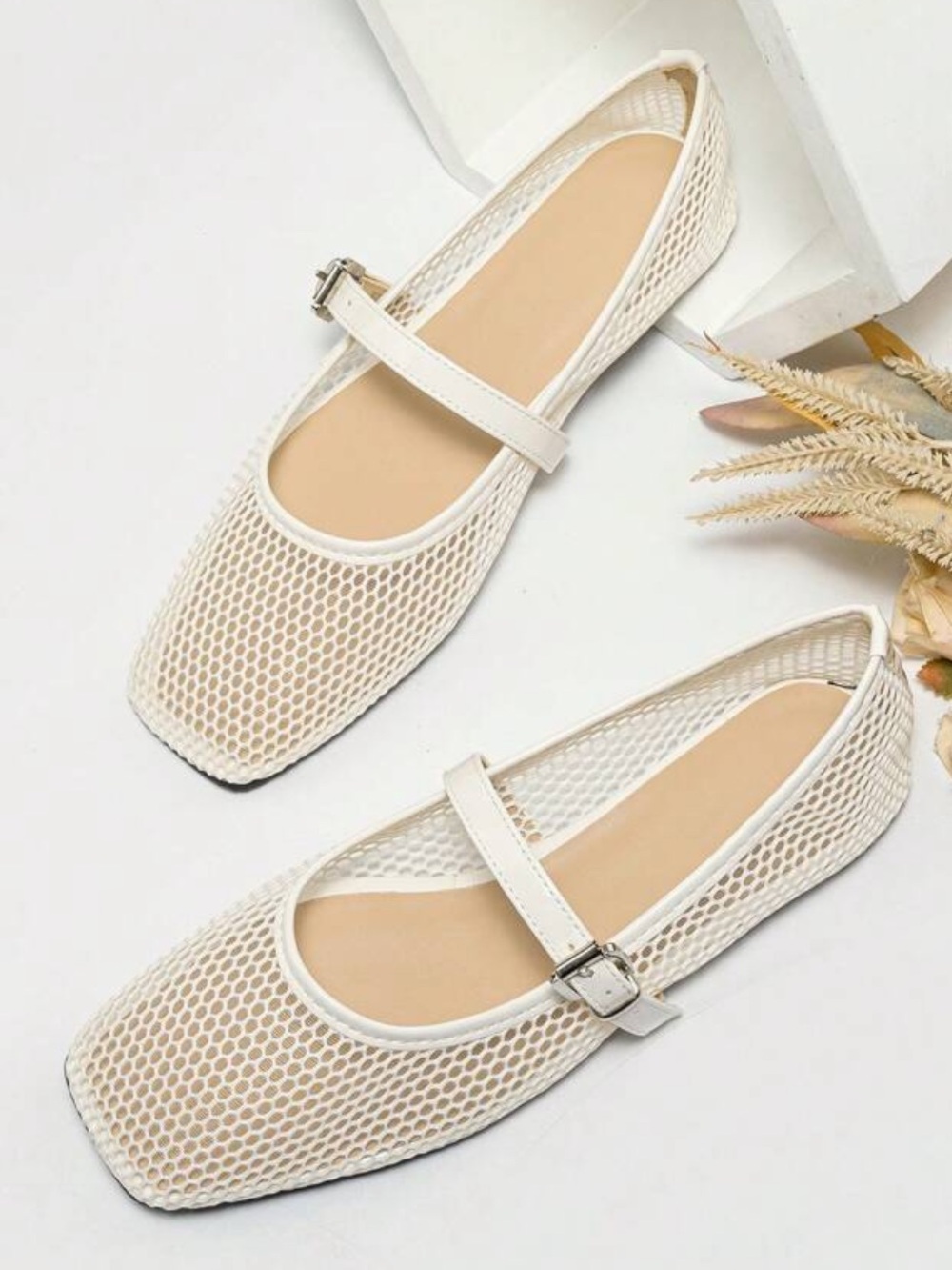 SHEIN White Mesh Mary Jane Flats with Buckle